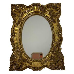 Vintage Hollywood Regency Oval Mirror Ornate Golden Resin Frame 8.75"x6.75"